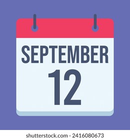 12 September Calendar. Blue Background. Vector Calendar.
