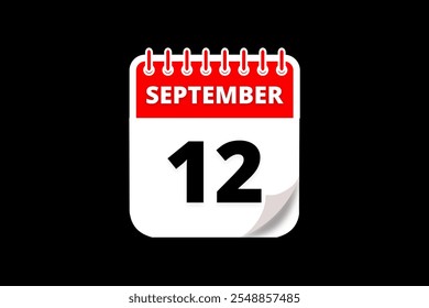 12 de setembro ícone página de texto design mensal web em vermelho, branco e preto fundo vetor, ícone, ou ilustração com o mês de setembro 12