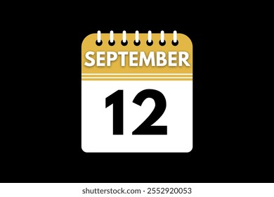 12 September Kalender Symbol Textseite monatliches Web-Design auf goldenem, schwarzem und weißem Hintergrund Vektor, Symbol oder Illustration mit dem Monat September 12