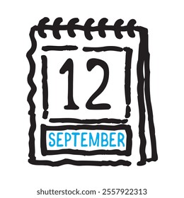 12 September date calendar - A simple yet elegant line art illustration of a date calendar captures the essence of organization and timekeeping. The clean lines and minimalistic design 