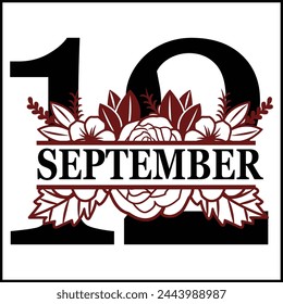 12 September Floral Split Silhouette Counting Vector Design | Print Design | Cut file | Shirt Design | Birthday Gift