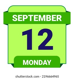 12 September, Monday. Date template. Useful design for calendar or event promotion. Vector illustration EPS 10 File. 