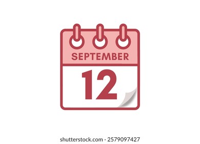 12 September month single day vector, illustration, calendar with maroon, rose and white color background calendar September 12
