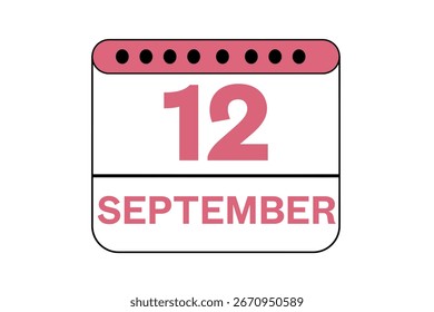 12 September month single day vector, illustration, calendar with peach, black and white color background calendar icon of September 12