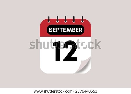 12 September month single day vector, illustration, calendar with rose red, black and off-white color background calendar September 12