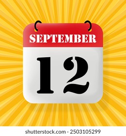 12 September. Speech bubble with calendar 2024, 2025. Year, month, day, week, time management. Planning concept. 3d illustration. Pop art style. Vector line icon for Business and Advertising