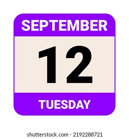 12 September, Tuesday. Date template. Useful design for calendar or event promotion. Vector illustration EPS 10 File. 