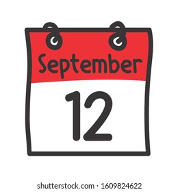12 September. Vector flat daily calendar icon. Date and time, day, month. Holiday
