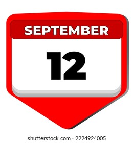 12 September vector icon calendar day. 12 date of September. Twelfth day of September. 12th date number. 12 day calendar. Twelve date. National Day of Encouragement