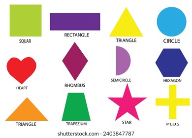 12 Set of geometric shapes names in mathematics.