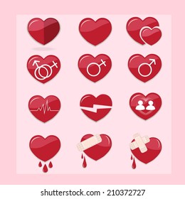 12 set of red hearts vector icon