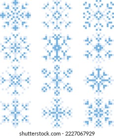 12 juegos de imágenes de píxeles copos de nieve con color personalizable