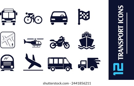 12 Conjunto de iconos de tráfico sobre fondo blanco, estilo plano