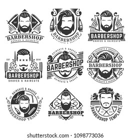 12 Set Vintage Barbershop Logo Template Stock Vector (Royalty Free ...