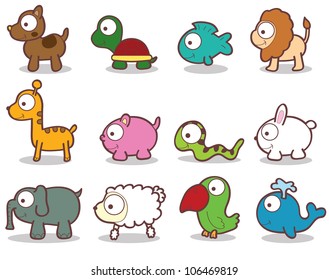 12 sets of cute cartoon animals