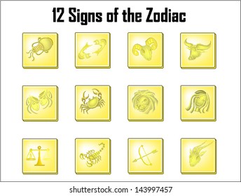 The 12 signs of the Zodiac are Aries, Gemini, Leo, Libra, Sagittarius, Aquarius, Taurus, Cancer, Virgo, Scorpio, Capricorn and Pisces.