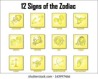 The 12 signs of the Zodiac are Aries, Gemini, Leo, Libra, Sagittarius, Aquarius, Taurus, Cancer, Virgo, Scorpio, Capricorn and Pisces.