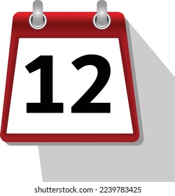 12 icono de calendario simple sobre fondo blanco