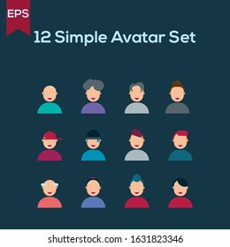 12 Simple flat man avatar set illustration. People Avatar Set. People User Person.