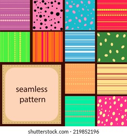 12 simple vintage seamless patterns of dots and stripes