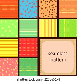 12 simple vintage seamless patterns of dots and stripes
