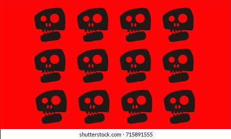 12 Skulls on a red background. Vector illustration.