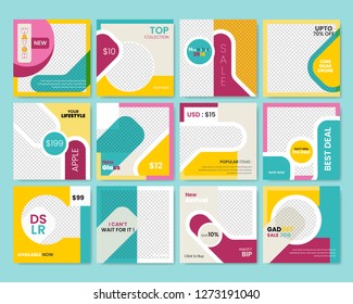 12 Slides Unique Editable modern Social Media banner Template.Anyone can use This Design Easily.Promotional square web banner for social media. Elegant sale and discount promo - Vector.