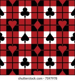 A 12" square repeating vector plaid pattern with the four playing card suits.