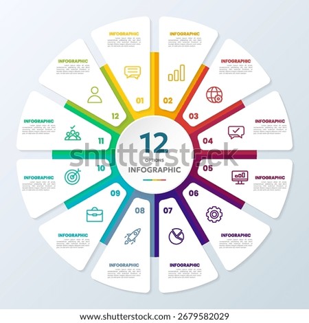 12 Steps Infographic Pie Chart and Business Icons