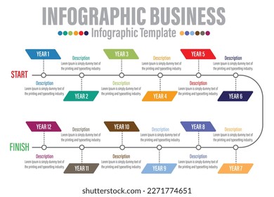 12 Steps modern Timeline diagram calendar with Yearly workflow and 4 square, trapezoidal , presentation vector infographic. Infographic template for business.