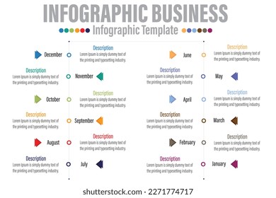 12 Steps modern Timeline diagram calendar with Months workflow and circles , presentation vector infographic. Infographic template for business.