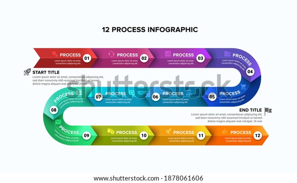 12ステップタイムライン矢印スライドテンプレート ロードマップクリエイティブ のベクター画像素材 ロイヤリティフリー