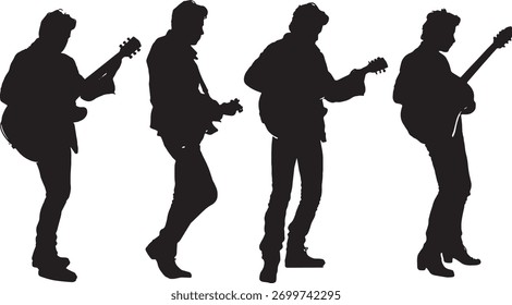 12 String Guitar Player Silhouette and Posture Set
