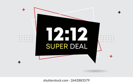 12 to 12 super deal editable web banner template design with modern black white red shapes on light gray background perfect for eye catching promotions unique sale ads and trending marketing graphics