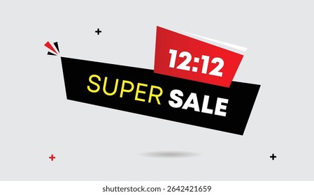 12 to 12 super sale editable vector art web banner illustration design with red gradient white black shapes on light gray background eye catching modern unique style perfect for promotions and ads
