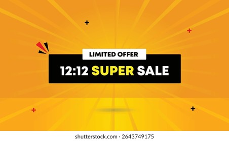 12 to 12 super sale limited offer editable web banner vector art illustration design template icon label black white shapes sun shine abstract business elements background in 4k quality