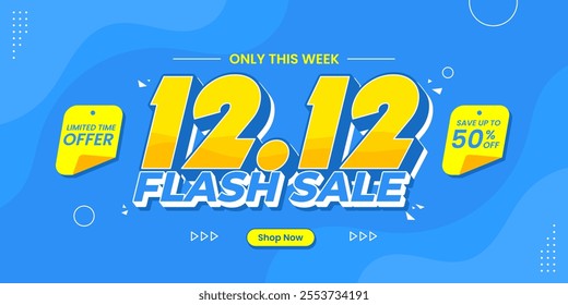 12 12 super sale promo banner with discount offer. 12 12 shopping festival super sale banner. Flash sale special offer banner for social media post or website banner. Flash sale campaign
