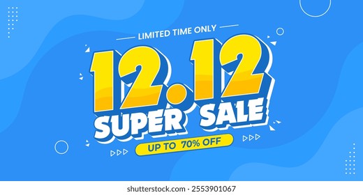 12 12 super sale promo banner with discount offer. 12 12 shopping festival super sale banner. Flash sale special offer banner for social media post or website banner. Flash sale campaign