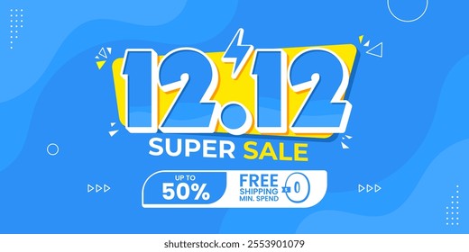 12 12 super sale promo banner with discount offer. 12 12 shopping festival super sale banner. Flash sale special offer banner for social media post or website banner. Flash sale campaign