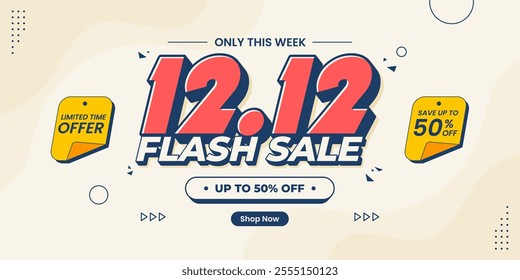 12 12 super sale promo banner with discount offer. 12 12 shopping festival super sale banner. Flash sale special offer banner for social media post or website banner. Flash sale campaign