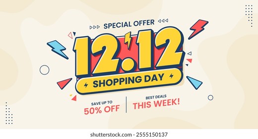 12 12 super sale promo banner with discount offer. 12 12 shopping festival super sale banner. Flash sale special offer banner for social media post or website banner. Flash sale campaign