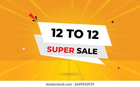 12 to 12 super sale web banner editable vector art with label icon badge design white gray shapes orange yellow sun shine abstract business background unique creative modern style