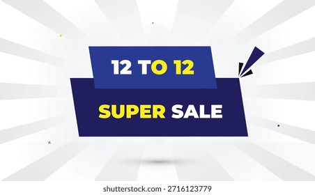 12 a 12 Super venta Web Anuncio Plantilla editable EPS Arte vectorial azul profundo Formas amarillo negrita blanco gris gradiente abstracto ilustración sol negocio de fondo 4k diseño