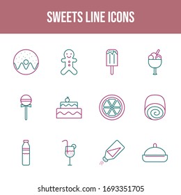 12 Sweets Vector Icons in One Set	