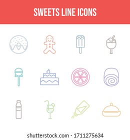 12 Sweets Vector Icons in One Set	