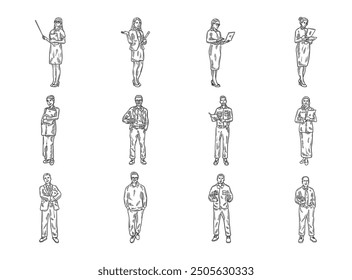 12 Teacher Ilustration Set - Colorless