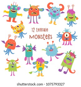 12 Terribly Cute Monsters Cartoon Characters Stock Vector (Royalty Free ...