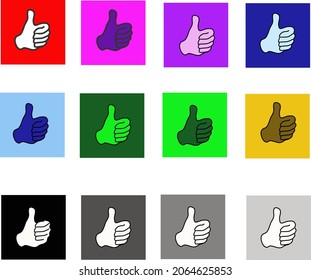 12 thumb up icons in different colors.