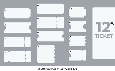 12 Ticket template set for cinema, festival, circus.