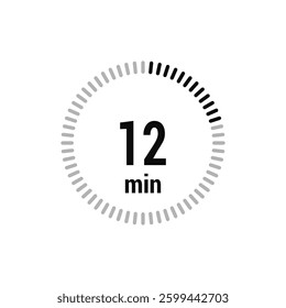 12 timer minutes symbol icon vector black style isolated on white background. Clock, stopwatch, sport icon